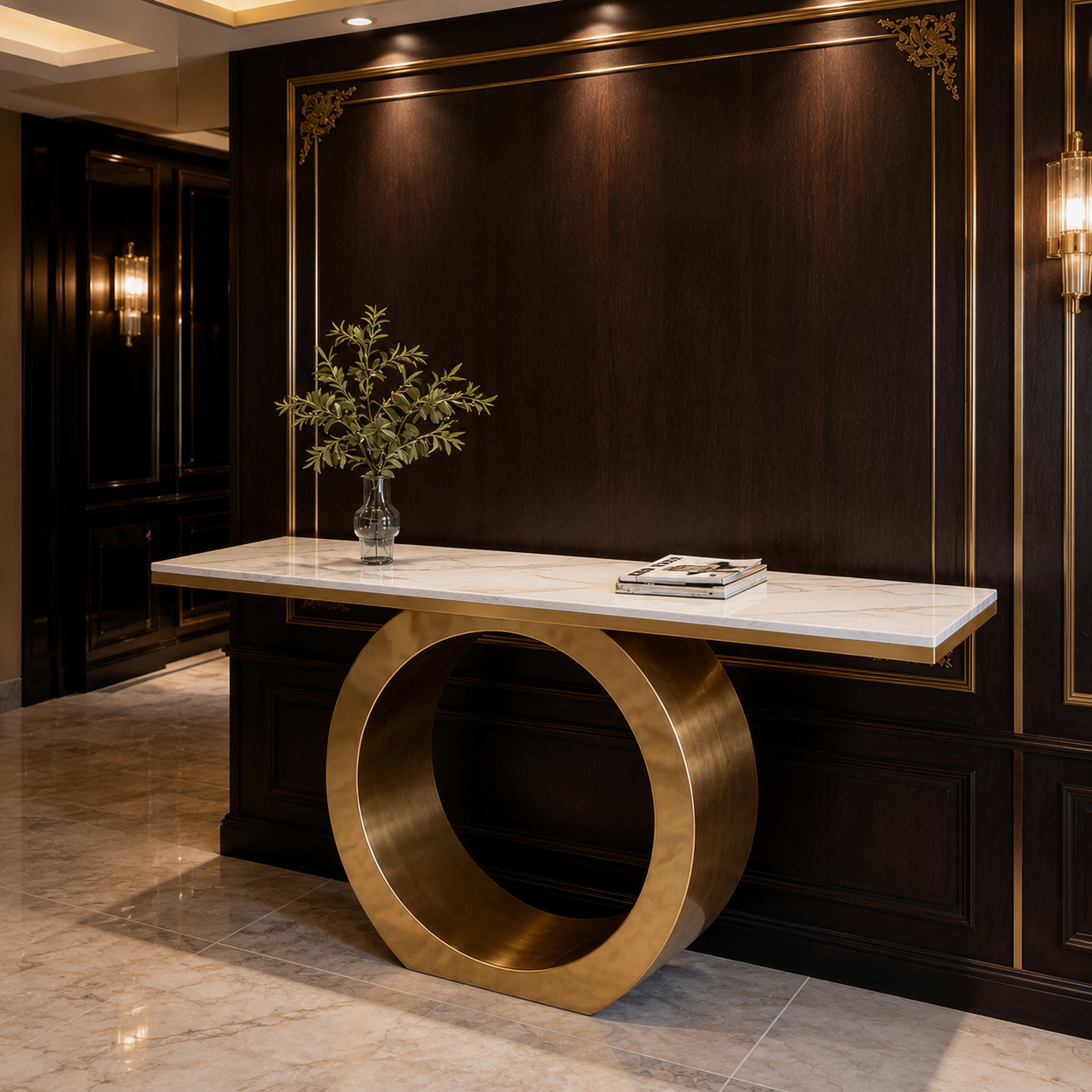Premium Gold Stainless Steel Circular Base Entryway Table