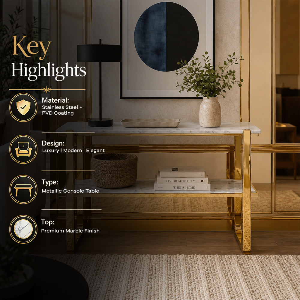 Modern Geometric Multi-Layer Gold SS Console Table