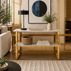 Modern Geometric Multi-Layer Gold SS Console Table