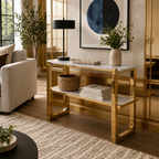 Modern Geometric Multi-Layer Gold SS Console Table