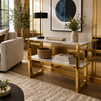 Modern Geometric Multi-Layer Gold SS Console Table