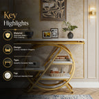 Premium Gold Stainless Steel Round Geometric Display Console Table