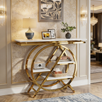 Premium Gold Stainless Steel Round Geometric Display Console Table