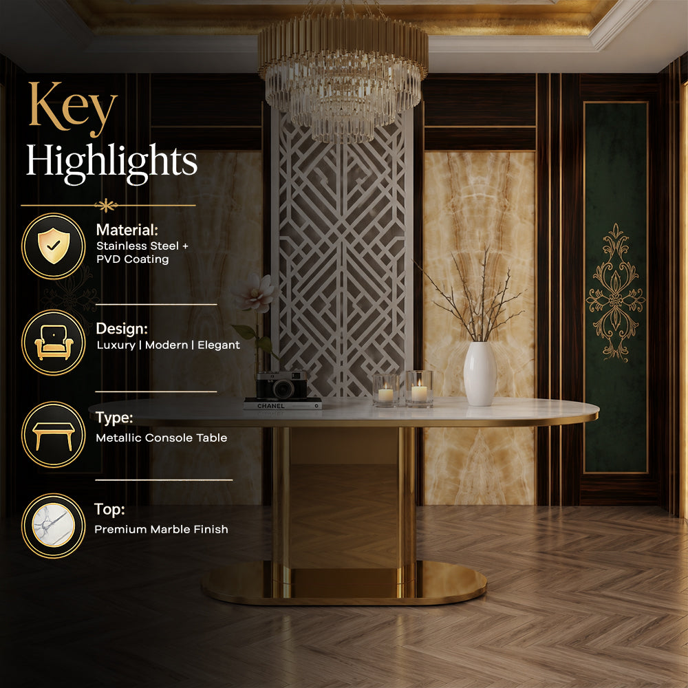 Elegant Pill-Shaped Gold Metal Luxury Statement Table