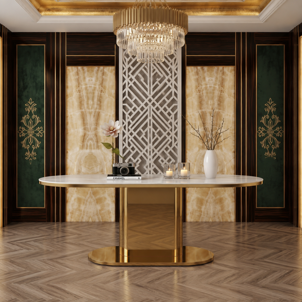 Elegant Pill-Shaped Gold Metal Luxury Statement Table