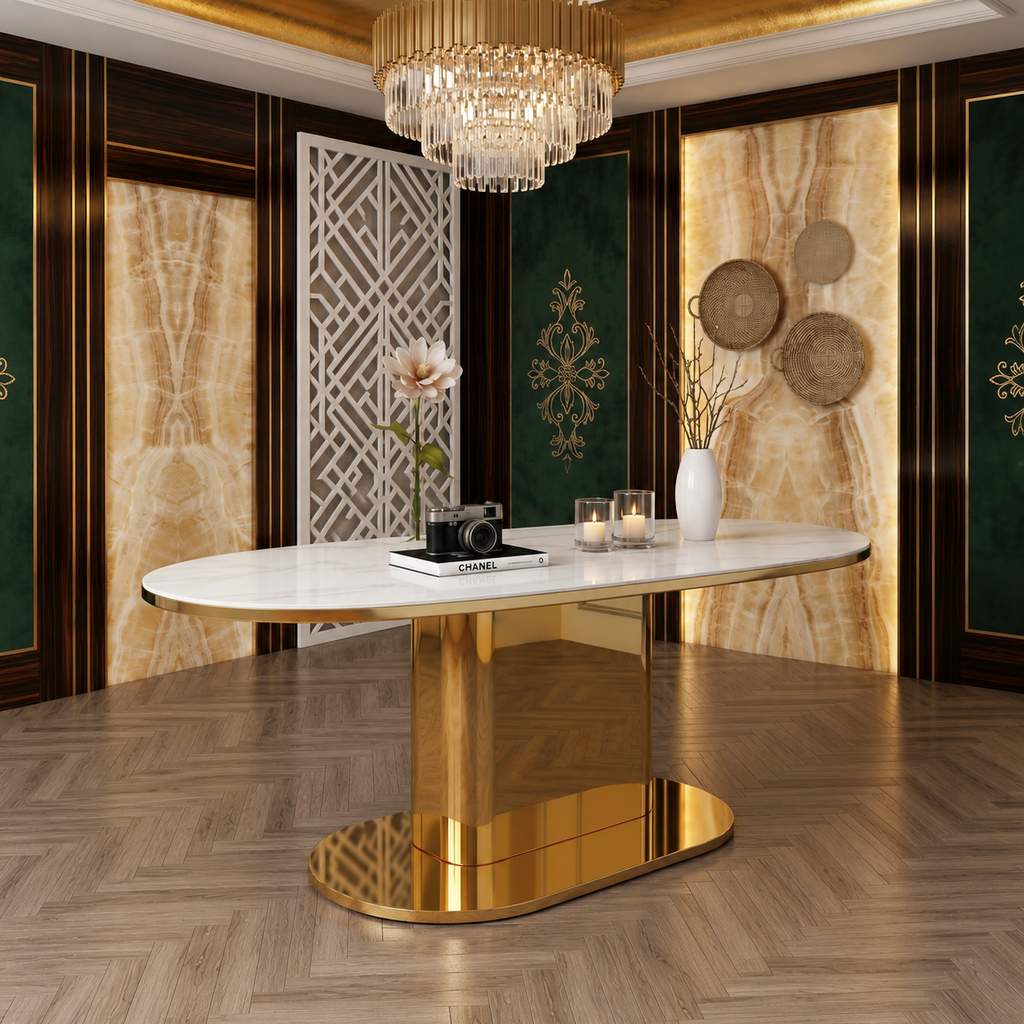Elegant Pill-Shaped Gold Metal Luxury Statement Table