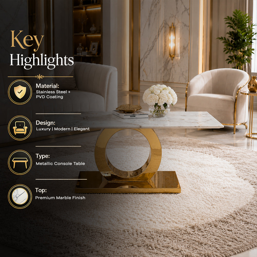 Premium Gold Stainless Steel Circular Pedestal Coffee Table