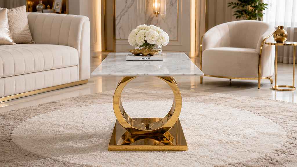 Premium Gold Stainless Steel Circular Pedestal Coffee Table