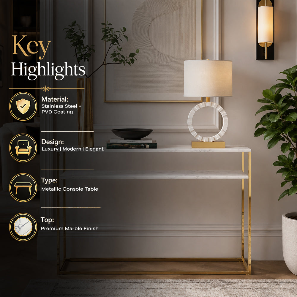 Modern Minimalist Gold SS Double Layer Console Table