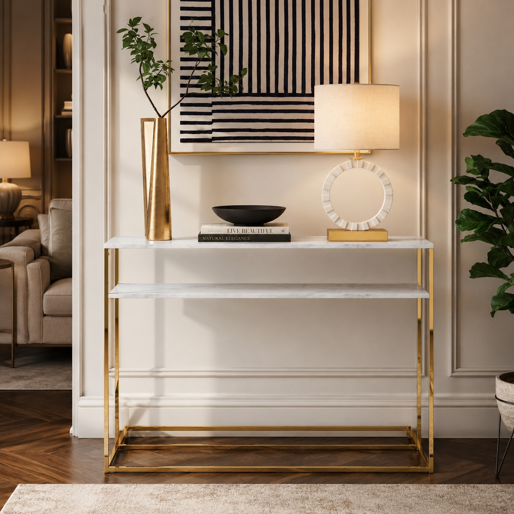 Modern Minimalist Gold SS Double Layer Console Table