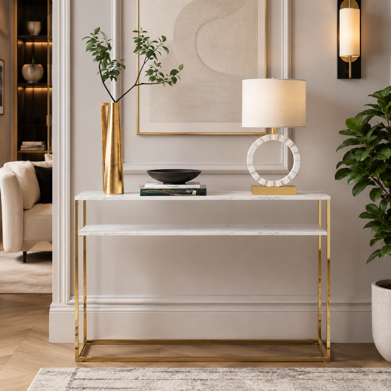 Modern Minimalist Gold SS Double Layer Console Table
