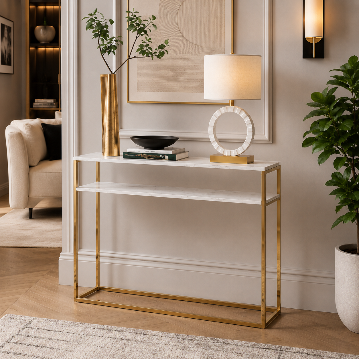 Modern Minimalist Gold SS Double Layer Console Table