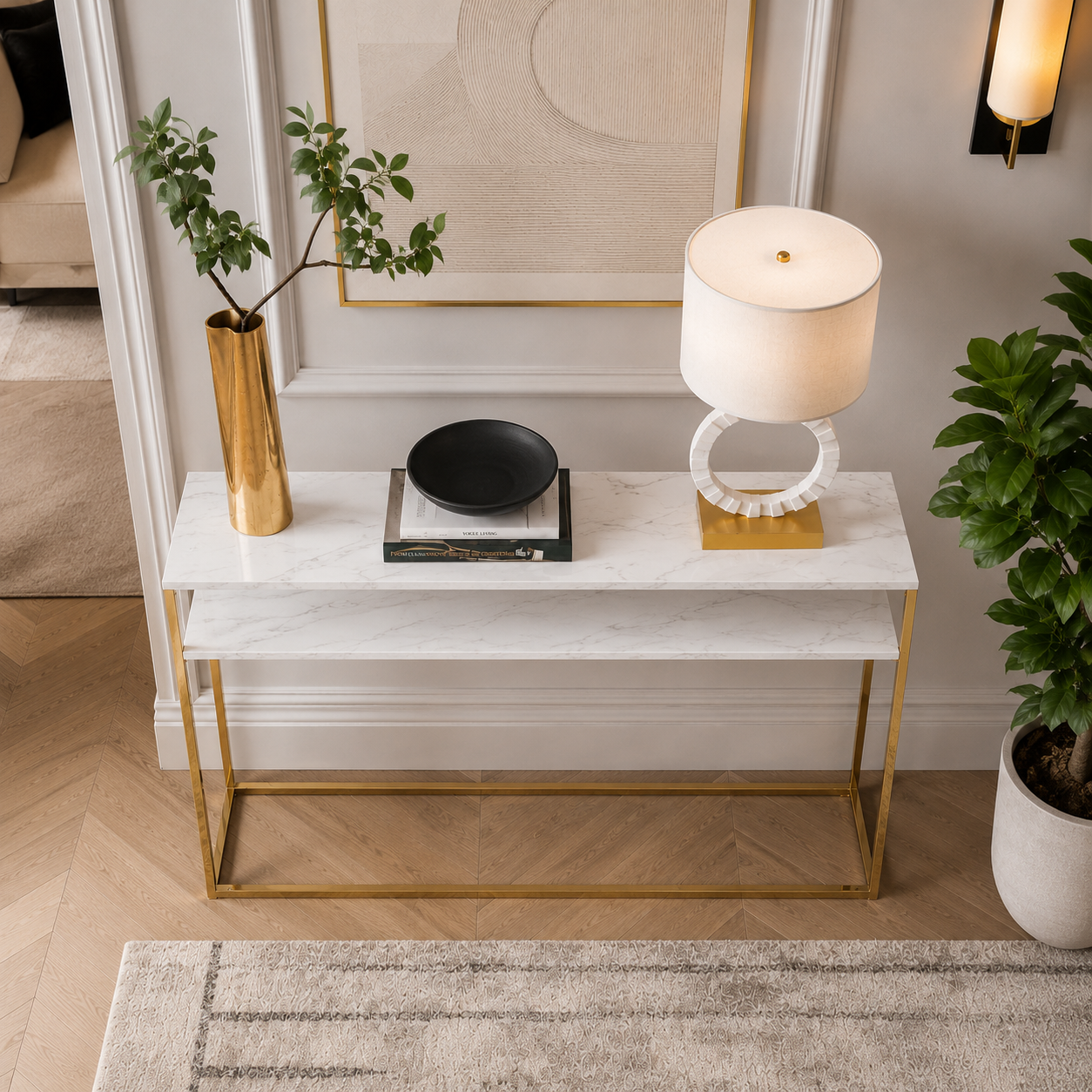 Modern Minimalist Gold SS Double Layer Console Table