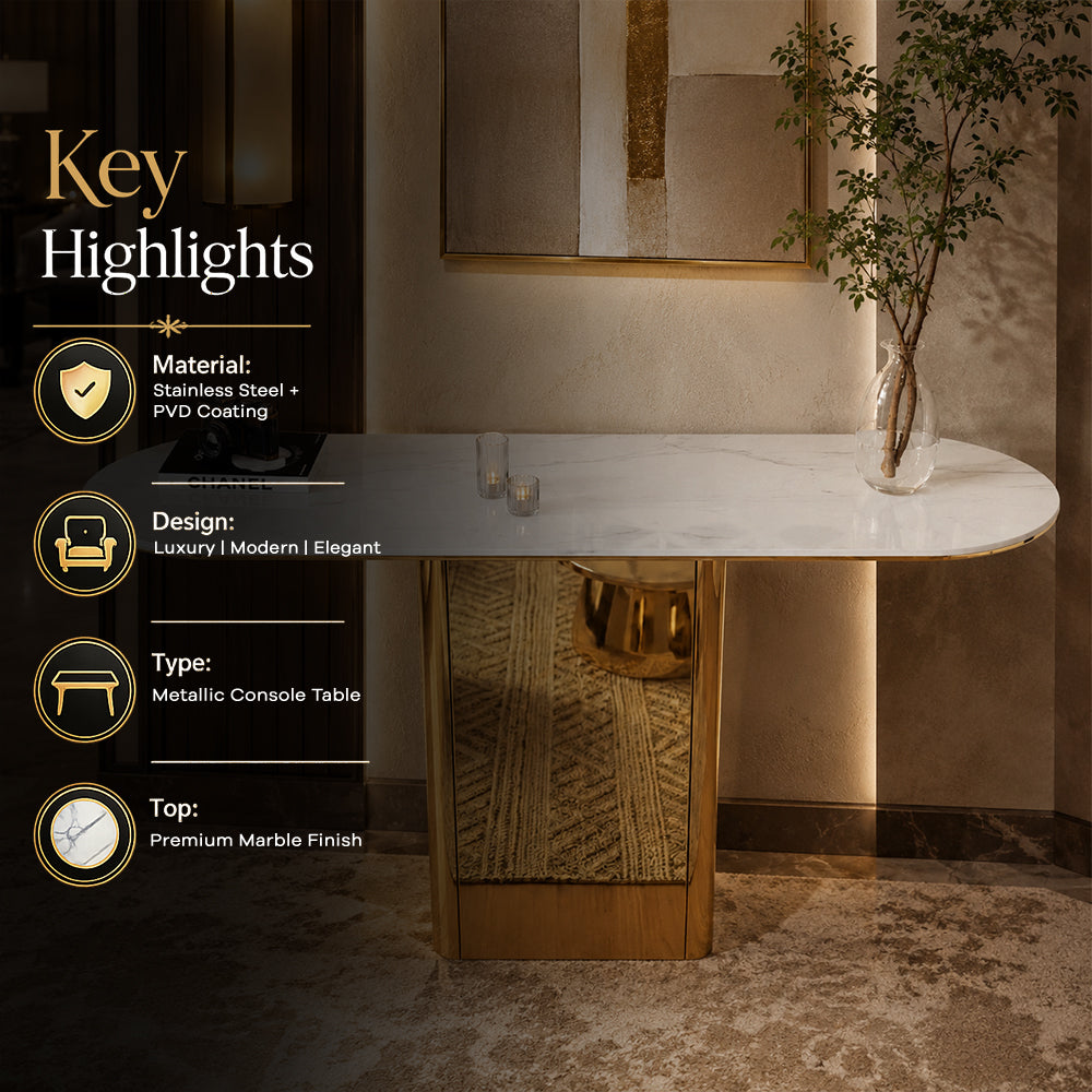 Elegant Tapered Pillar Gold Metal Statement Table