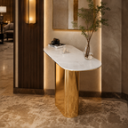 Elegant Tapered Pillar Gold Metal Statement Table
