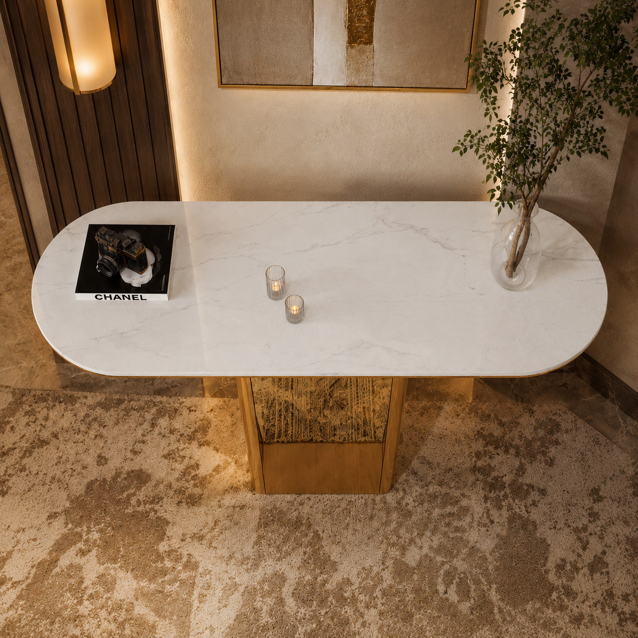 Elegant Tapered Pillar Gold Metal Statement Table