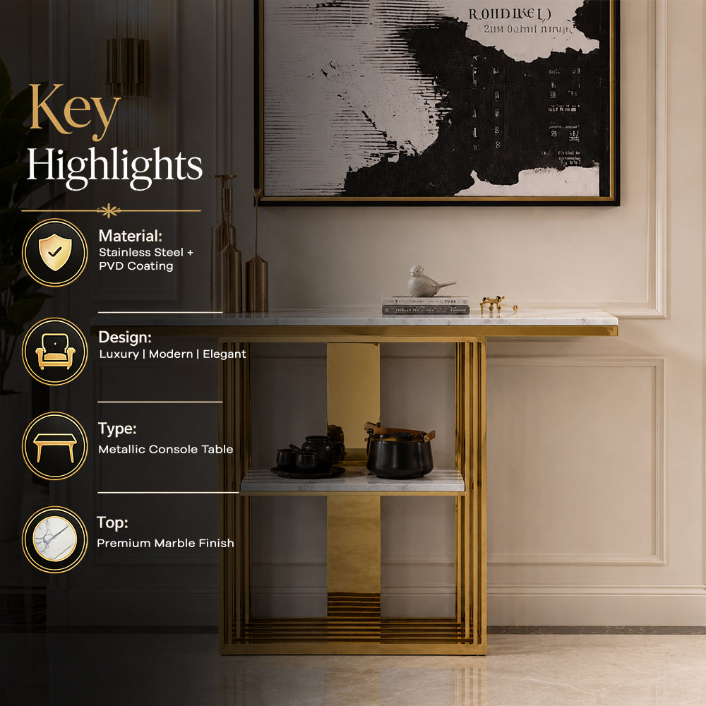 Elegant Vertical Bar Gold Metal Luxury Display Shelf Table