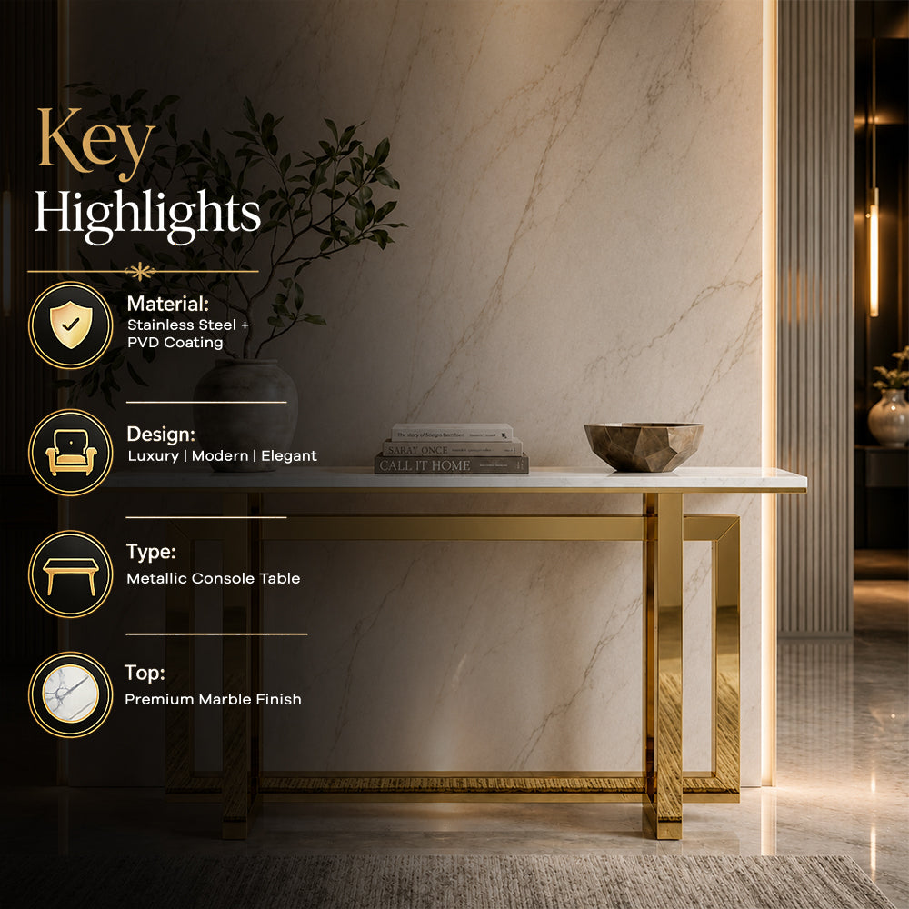 Premium Gold Stainless Steel Interlocking Rectangular Entryway Table