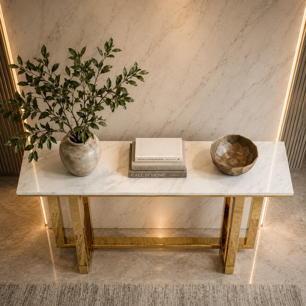 Premium Gold Stainless Steel Interlocking Rectangular Entryway Table