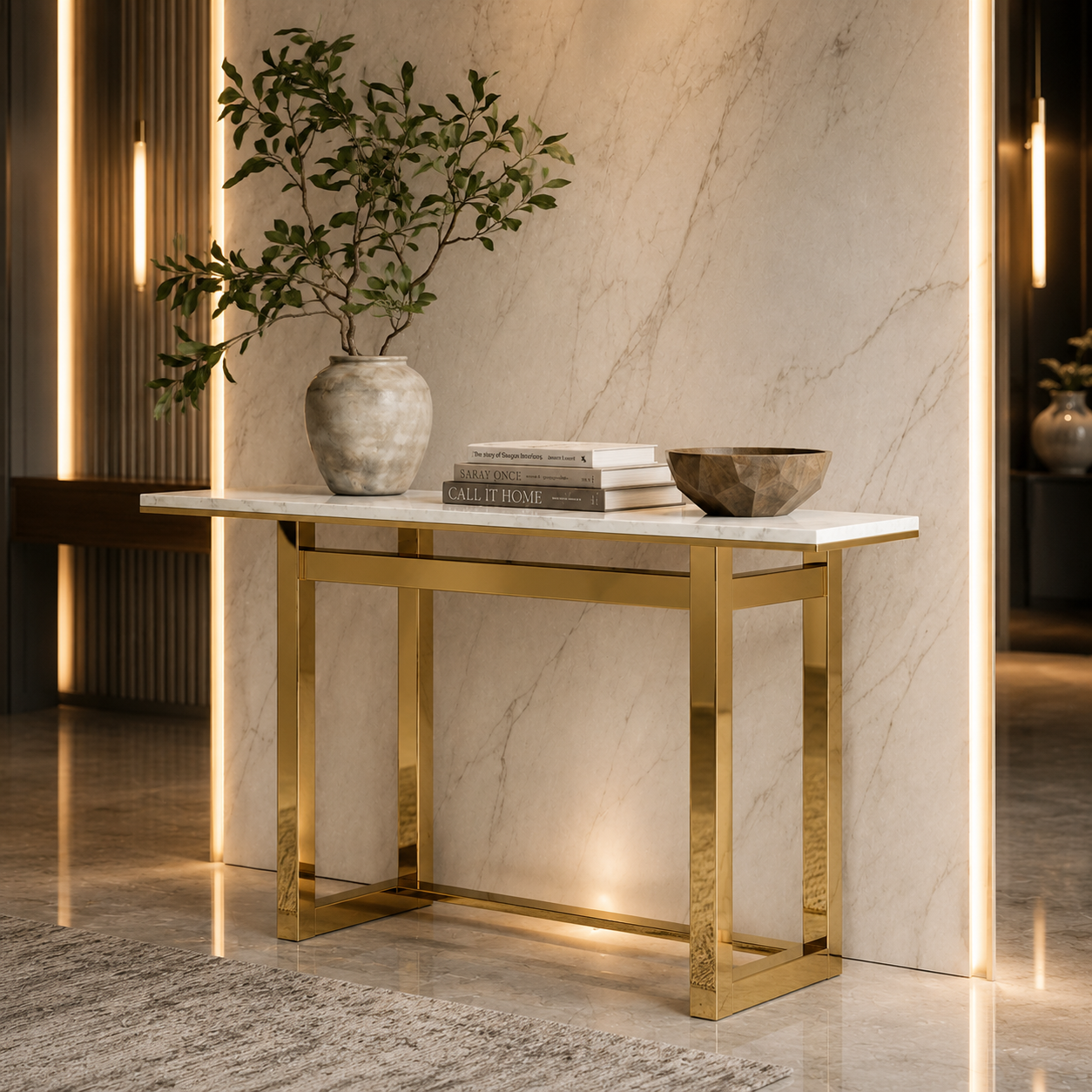 Premium Gold Stainless Steel Interlocking Rectangular Entryway Table