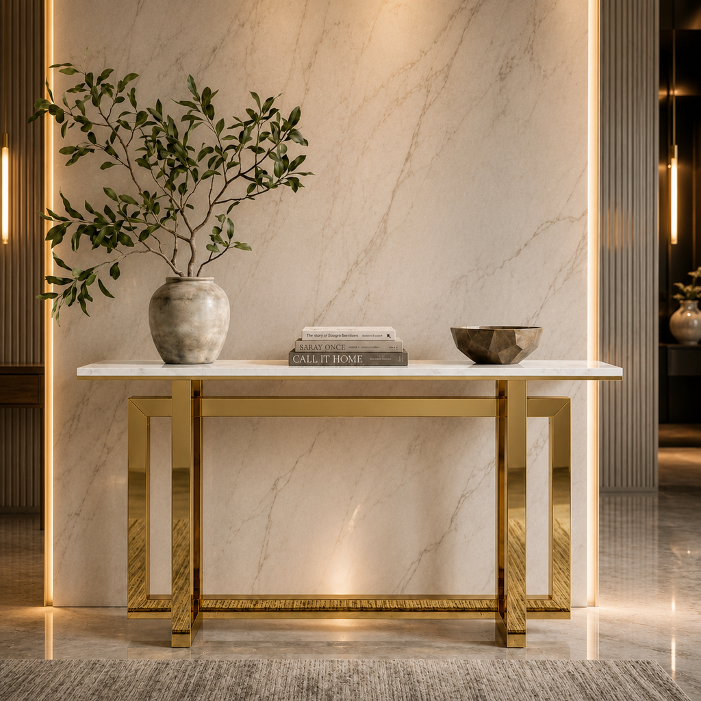 Premium Gold Stainless Steel Interlocking Rectangular Entryway Table