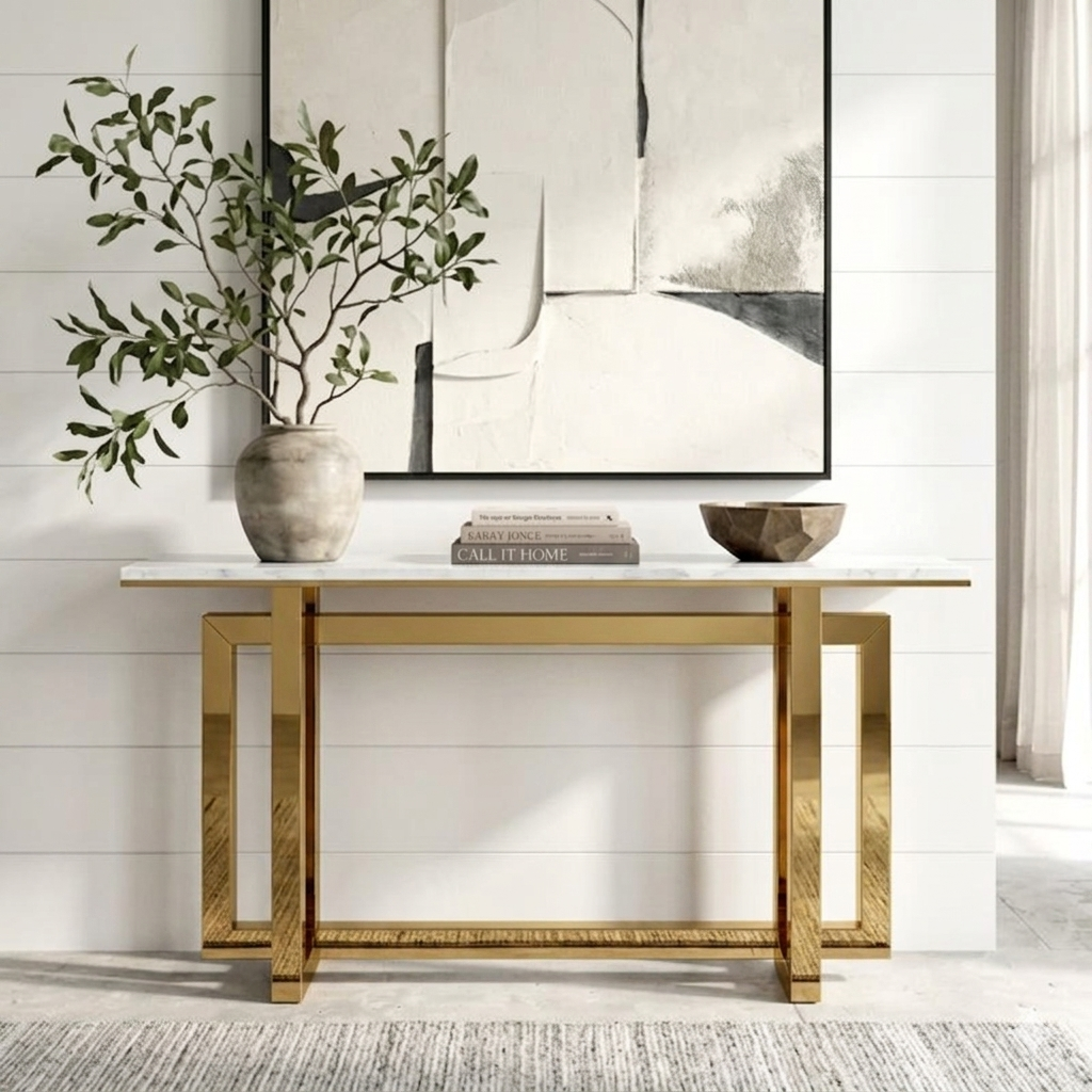 Premium Gold Stainless Steel Interlocking Rectangular Entryway Table