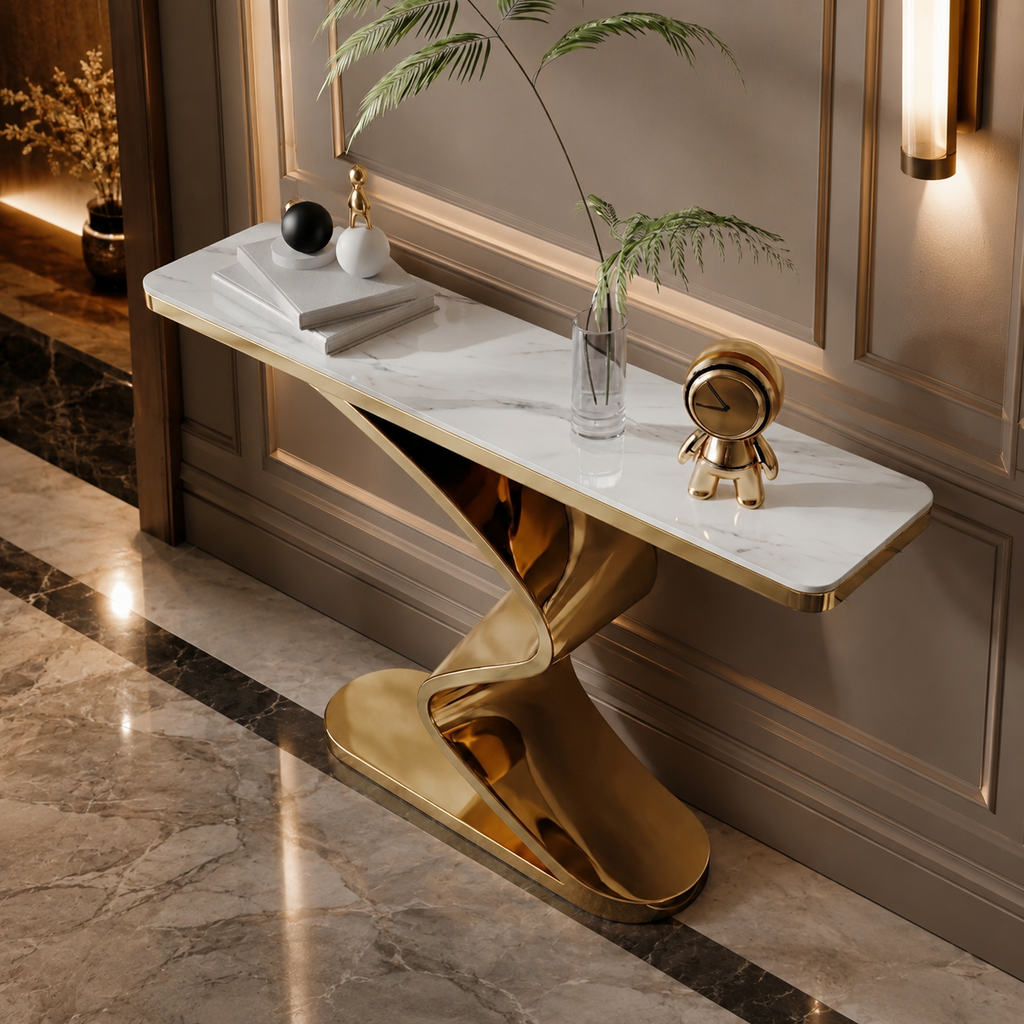 Luxury Twisted Ribbon Gold SS Console Table