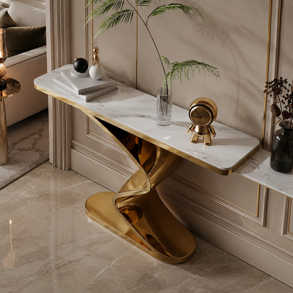 Luxury Twisted Ribbon Gold SS Console Table