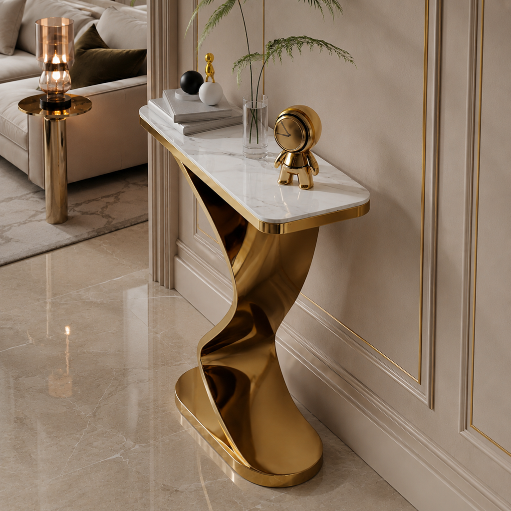 Luxury Twisted Ribbon Gold SS Console Table