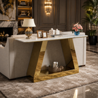 Modern Inverted Chevron Gold SS Luxury Sofa Console Table