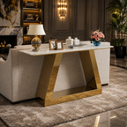 Modern Inverted Chevron Gold SS Luxury Sofa Console Table