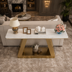 Modern Inverted Chevron Gold SS Luxury Sofa Console Table
