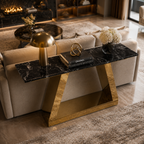 Modern Inverted Chevron Gold SS Luxury Sofa Console Table