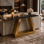 Modern Inverted Chevron Gold SS Luxury Sofa Console Table