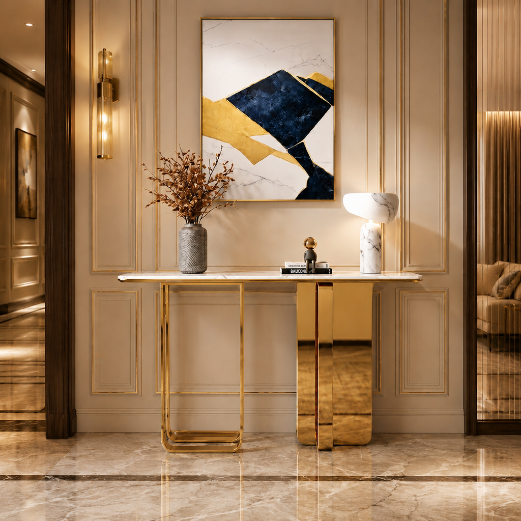 Premium Gold Stainless Steel Open Loop & Pillar Entryway Table