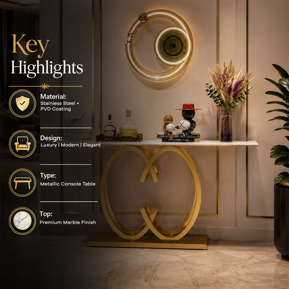 Elegant Butterfly Silhouette Gold Metal Statement Foyer Table