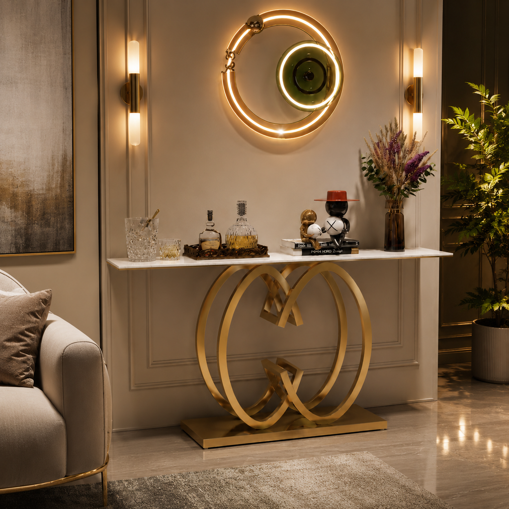 Elegant Butterfly Silhouette Gold Metal Statement Foyer Table