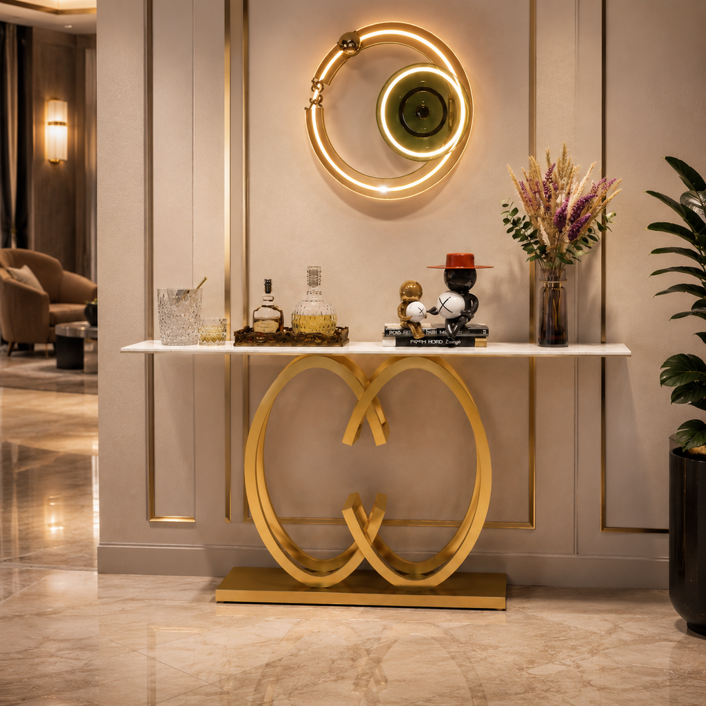 Elegant Butterfly Silhouette Gold Metal Statement Foyer Table
