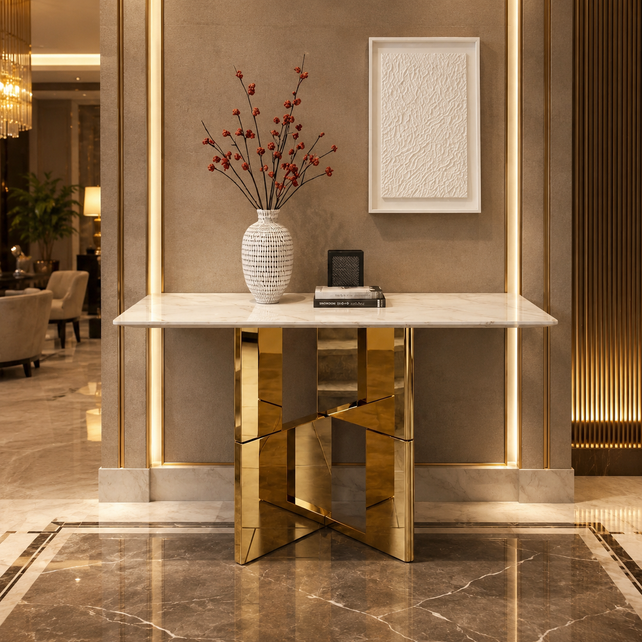 Premium Gold Stainless Steel Overlapping Cube Entryway Table