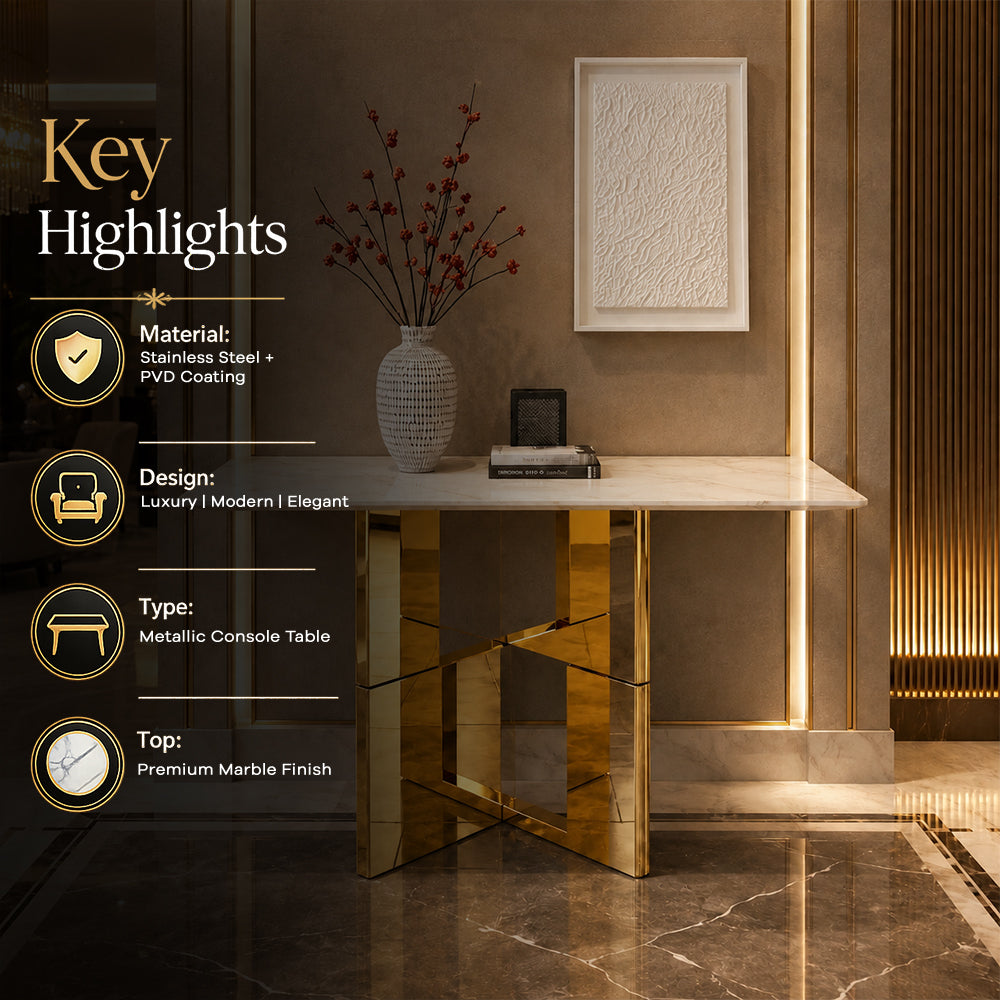 Premium Gold Stainless Steel Overlapping Cube Entryway Table