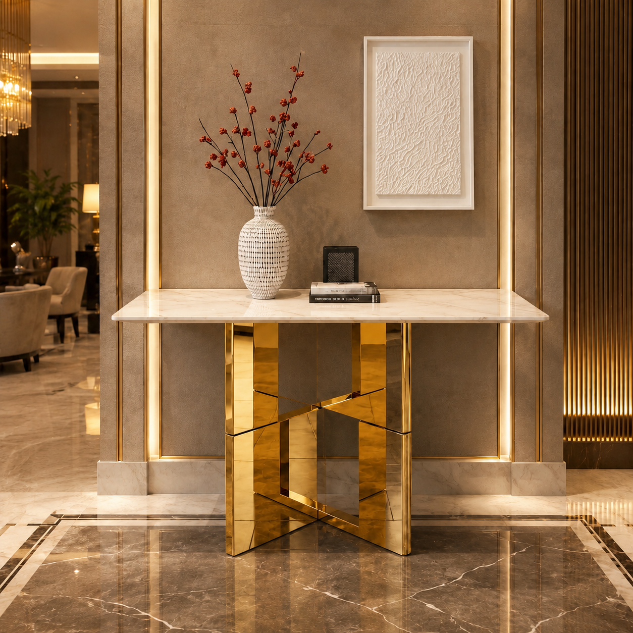 Premium Gold Stainless Steel Overlapping Cube Entryway Table