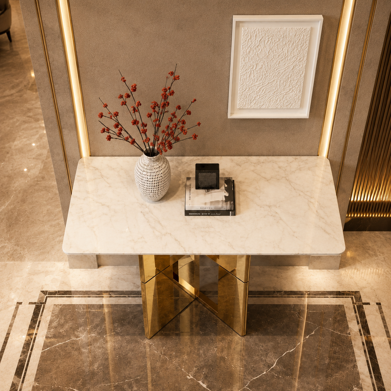 Premium Gold Stainless Steel Overlapping Cube Entryway Table