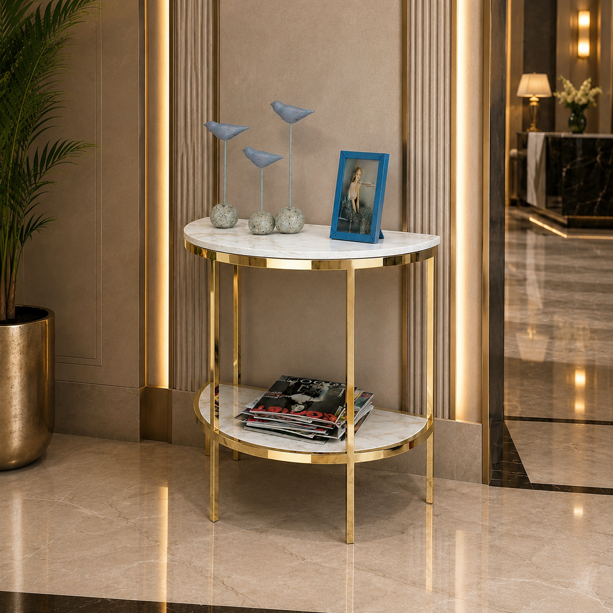 Premium Gold Stainless Steel Overlapping Cube Entryway Table (Copy)