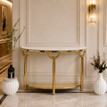 Elegant 3-Leg Loop Accent Gold Metal Statement Foyer Table