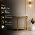 Elegant 3-Leg Loop Accent Gold Metal Statement Foyer Table