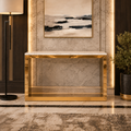 Modern Minimalist Hollow Block Gold SS Luxury Console Table