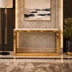 Modern Minimalist Hollow Block Gold SS Luxury Console Table