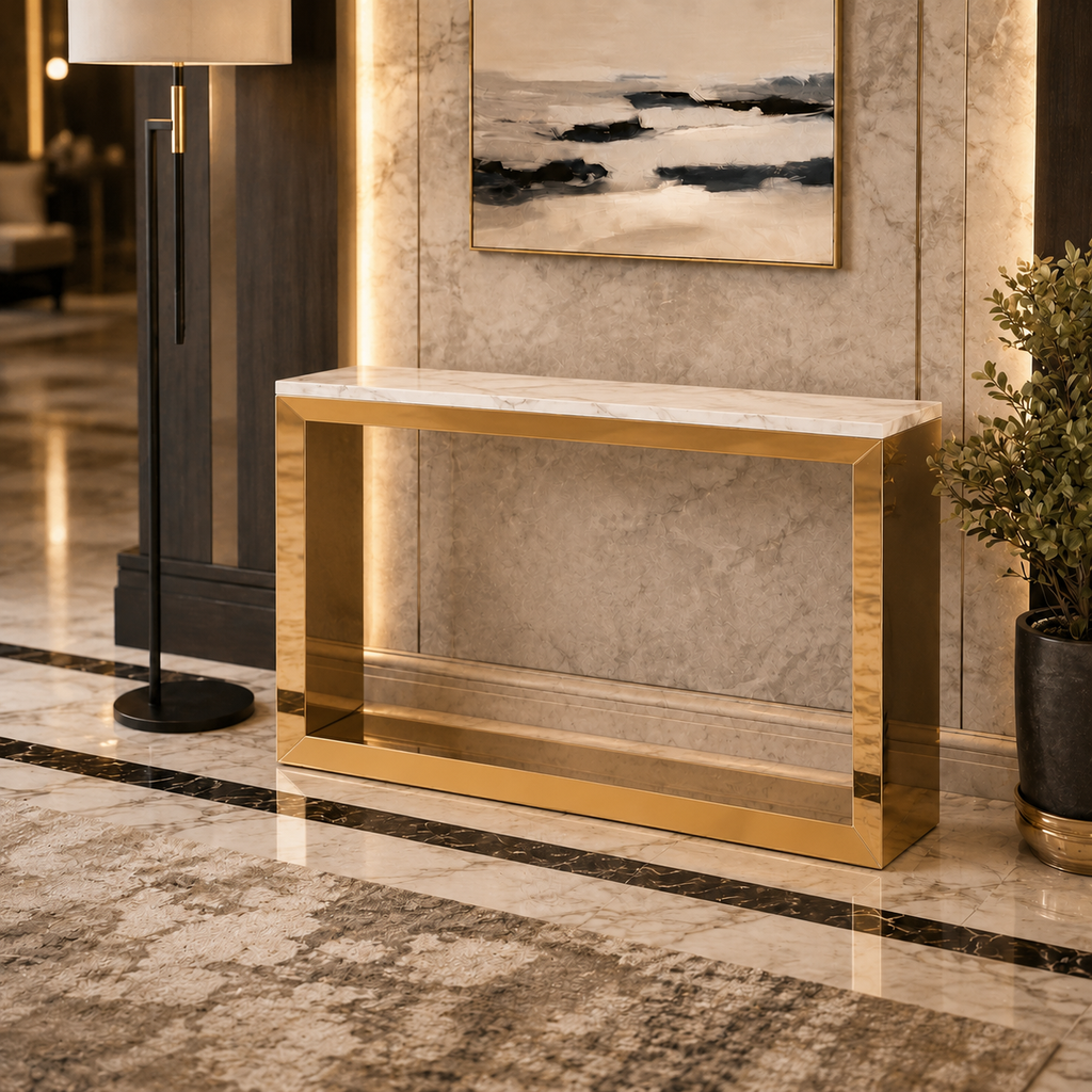 Modern Minimalist Hollow Block Gold SS Luxury Console Table