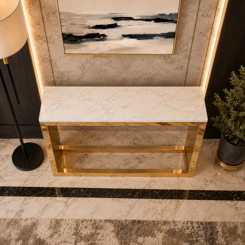Modern Minimalist Hollow Block Gold SS Luxury Console Table