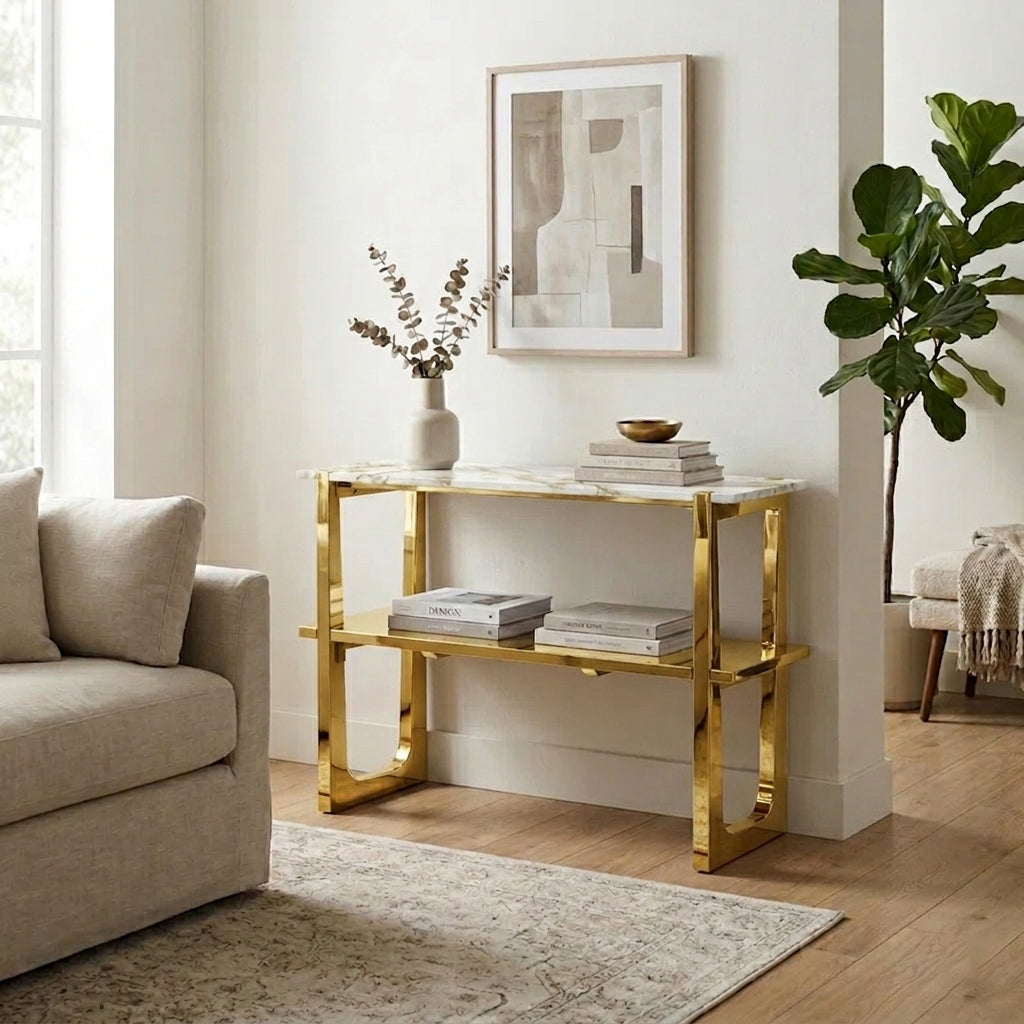 Premium Gold Stainless Steel Open-Frame Multi-Layer Entryway Table